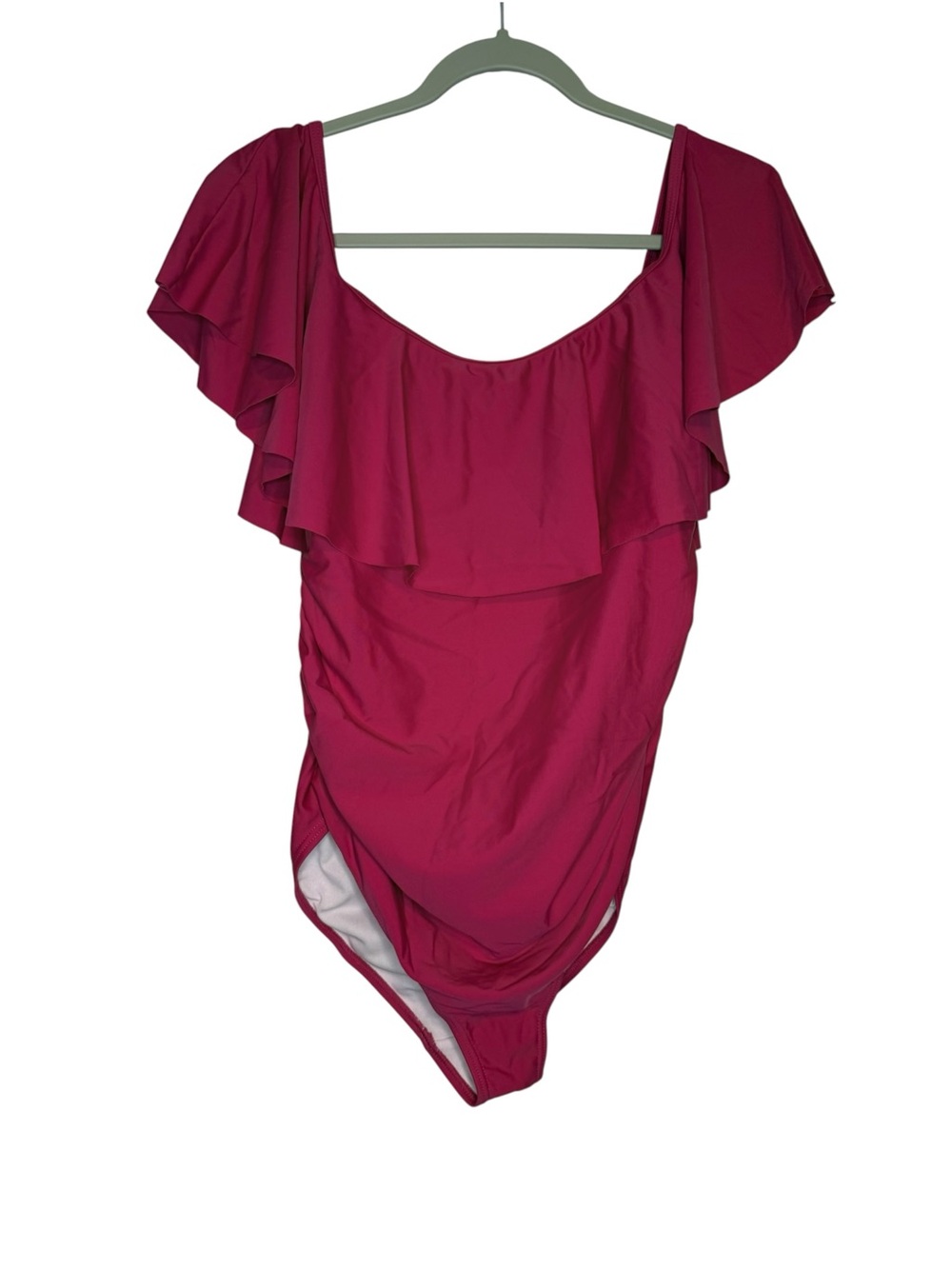 Pink Blush Maternity Ruffled Off-Shoulder One-Piece Swimsuit Fuchsia Size Medium